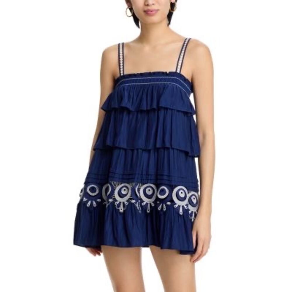 Ramy Brook Ruffled Baby Doll Mini Dress Navy Blue Small